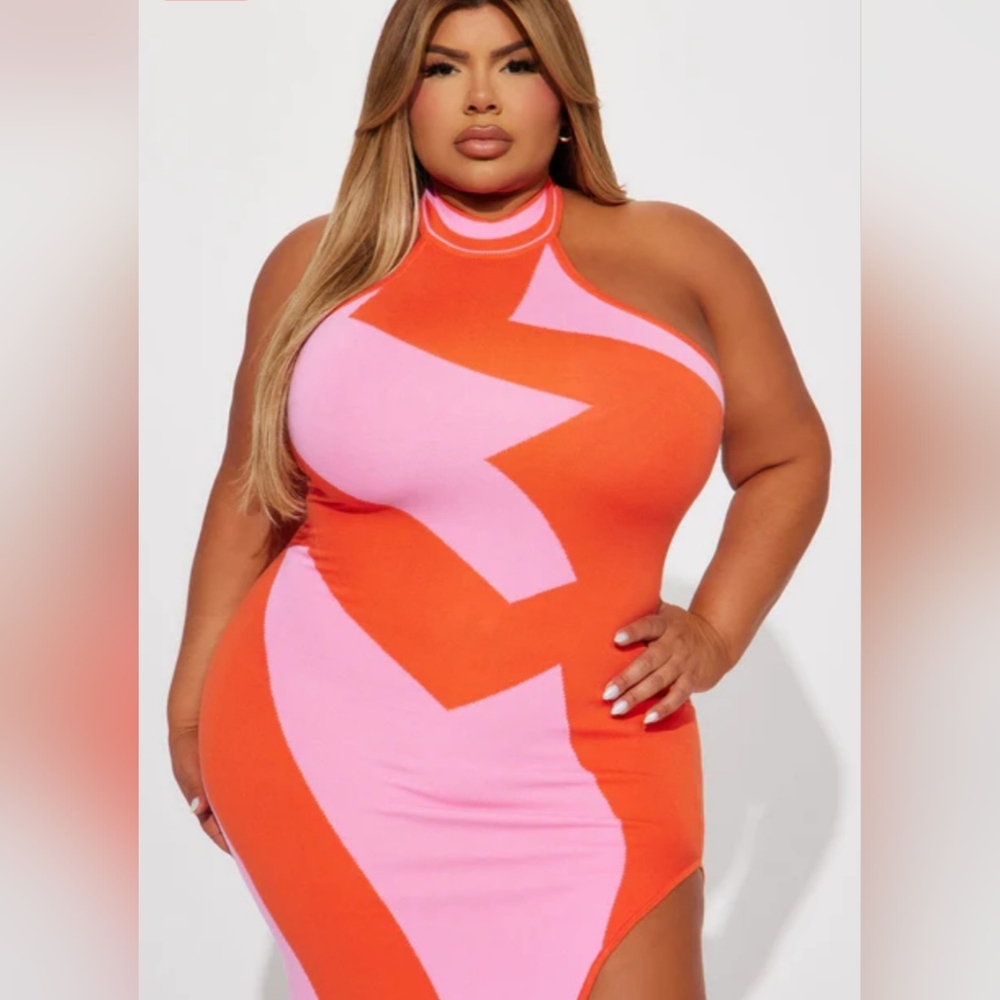 NWT Vibrant Pink and Orange Bodycon Dress 1x Gorgeous